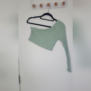 One Shoulder Mint Green Crop Top